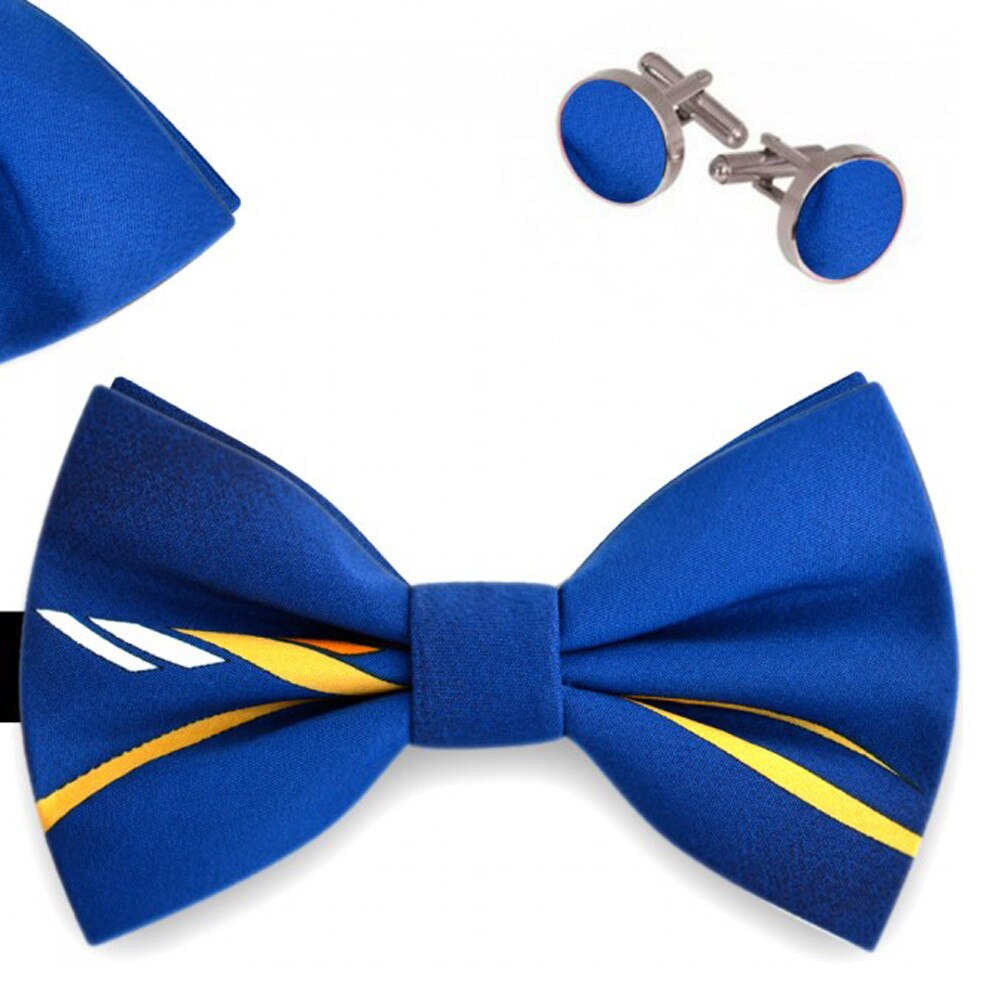 Set papion barbati, batista, butoni, albastru, grafisme