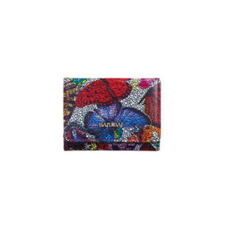 Portofel dama BajuBaj din piele naturala colorata, 8 compartimente pentru carduri, protectie RFID, dimensiuni compacte