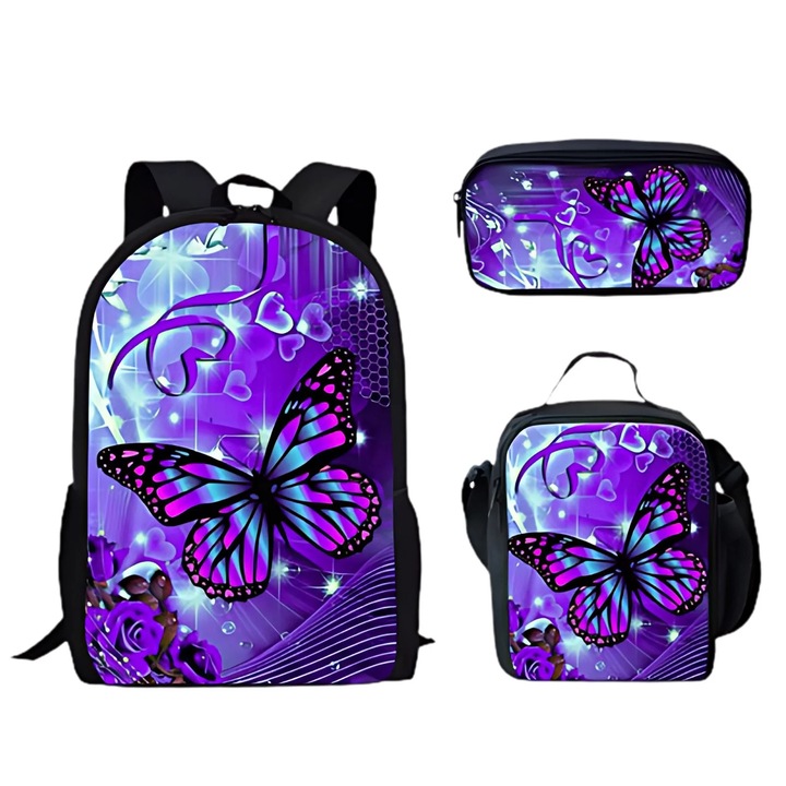 Комплект детска раница с чанта и моливник, 1-3 клас, забавен дизайн, 900D Оксфорд