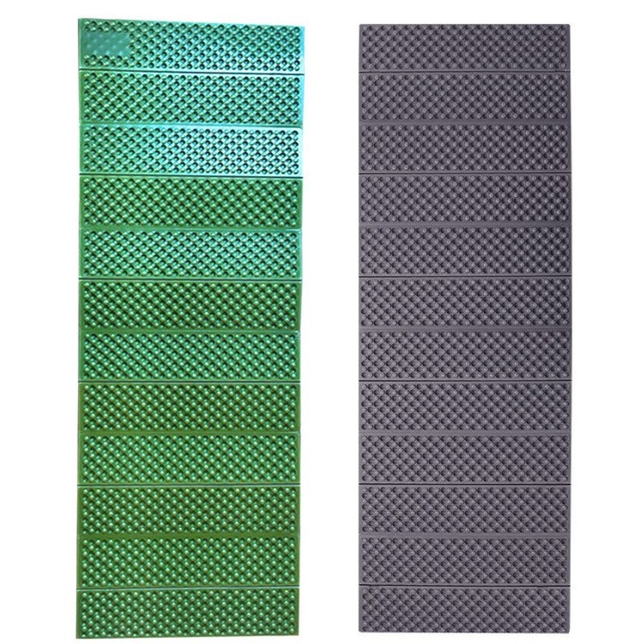 Saltea pliabila de camping, 183x60x2 cm, izopren, 12 sectiuni, impermeabila, usoara.Verde