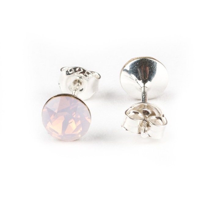 Cercei Belmondo cu cristale Swarovski® xirius,6 mm, tortita cu surub, culoare rose water , argint 925 ‰