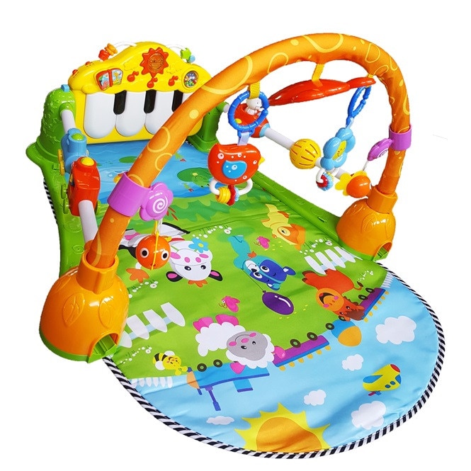 Centru de Activitati Multifunctional 4 in 1 cu Lumini si Sunete, PIAN Detasabil , Jucarii Zornaitoare, Oglinda, 4 Moduri de Joaca, Lavabil, Galben