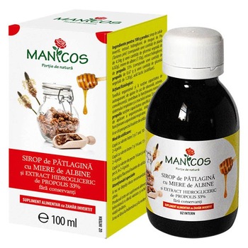Sirop de patlagina cu miere de albine si propolis 100 ml - Manicos Sirop de patlagina cu miere de albine si propolis 100 ml - Manicos
