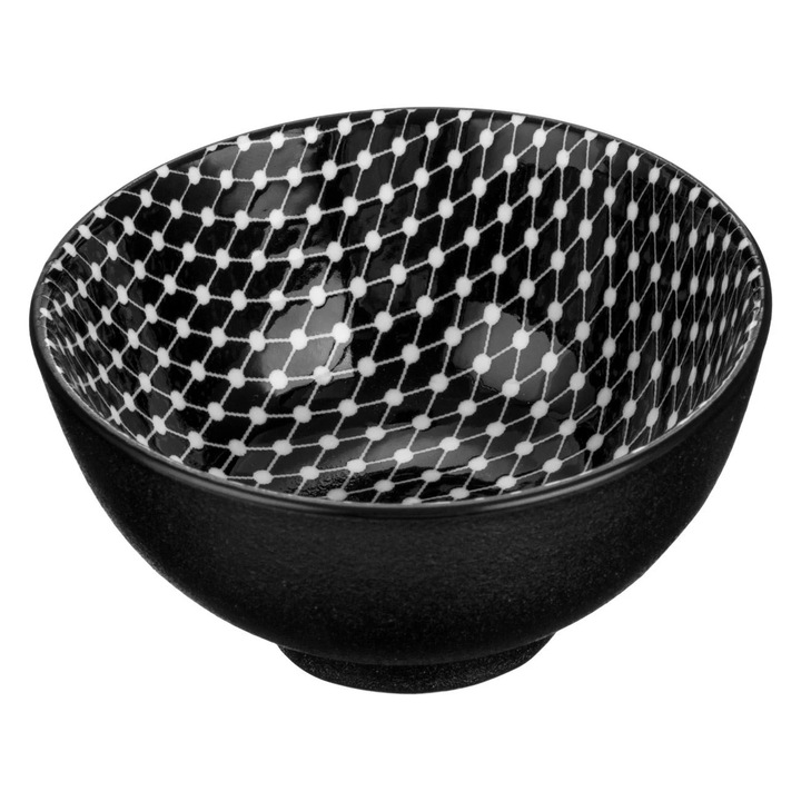 Bol din portelan rotund negru cu model buline pentru alune - sosuri 130ml