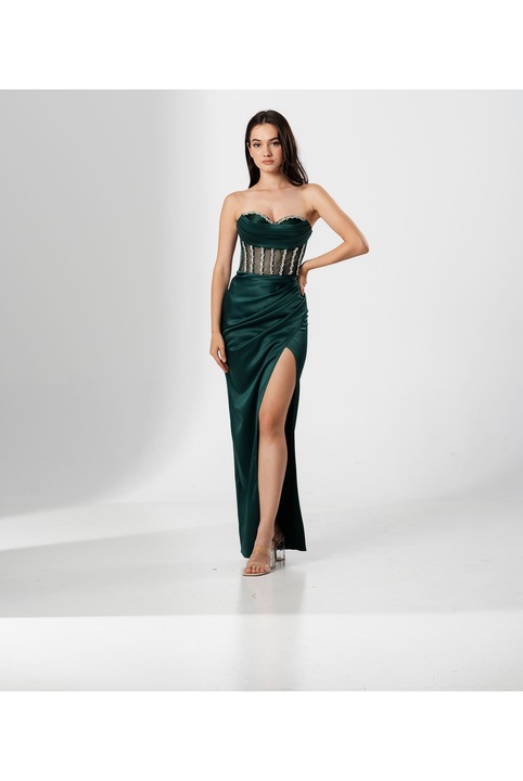 Elegáns sellő ruha rugalmas taftból, Sötétzöld