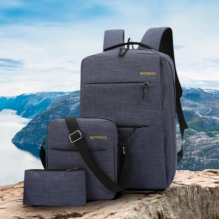 Rucsac laptop set 3 piese 17 inch multicolor oxford 48x15x28cm