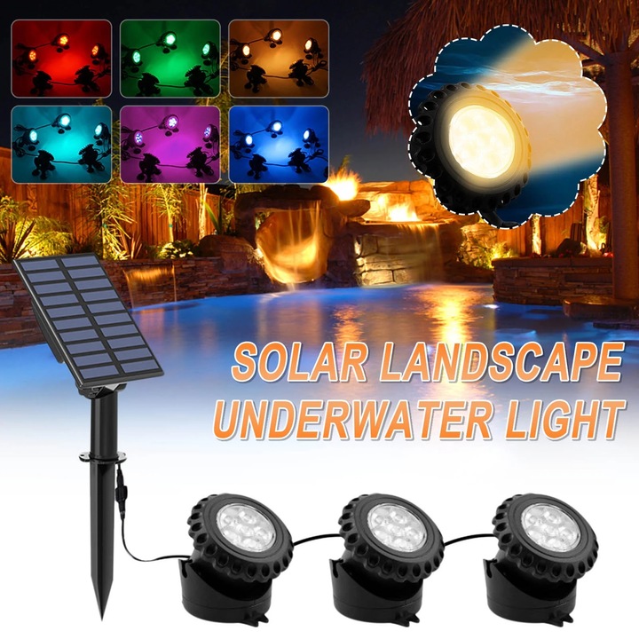 YANYXR RGB Потопяема градинска соларна лампа, цветна, регулируема, IP68, 180°