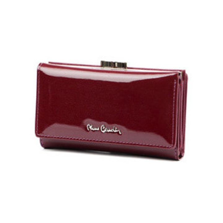 Portofel dama, Pierre Cardin, Piele lacuita, Visiniu