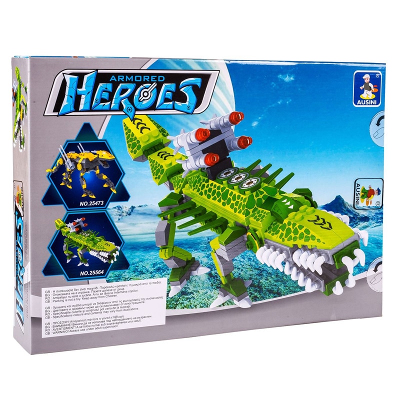 Set constructie robot Armored Heroes Ausini, 35 cm, Verde