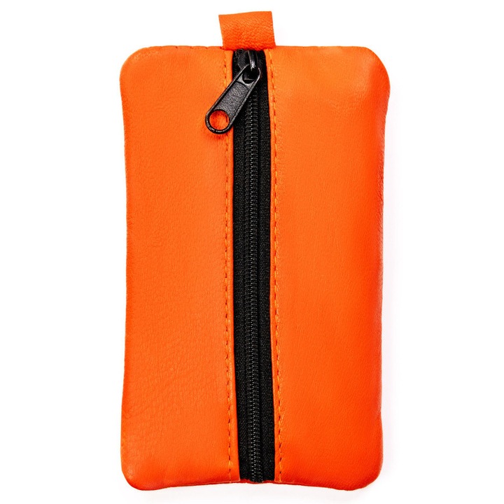 Etui compact pentru chei, Piele naturala, Portocaliu