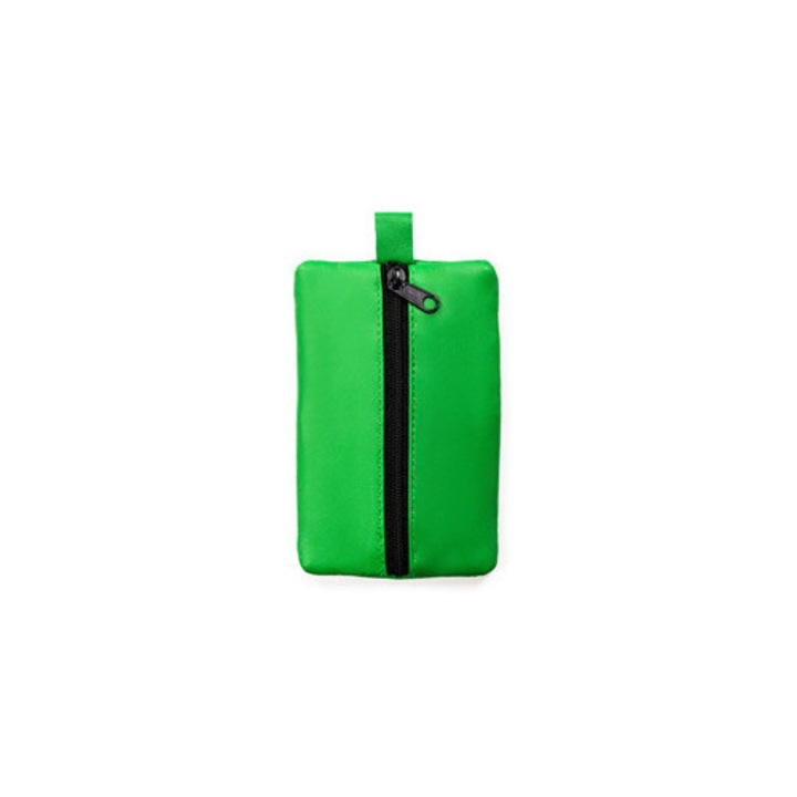 Port-chei, Piele naturala, Fermoar, Compact, 10 x 7 cm, Verde inchis