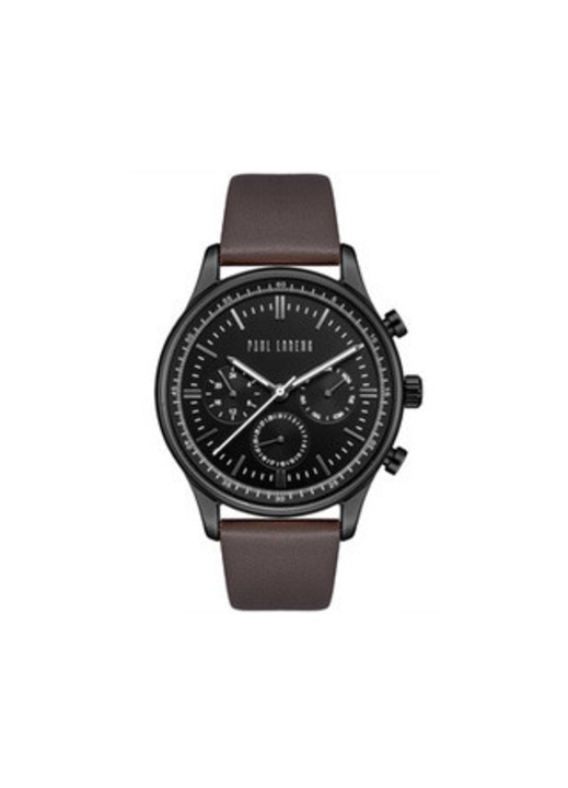 Ceas barbatesc, Paul Lorens, Piele, PL10602A2-1B2, Mecanism Seiko, 44 x 9 mm, Maro / Negru