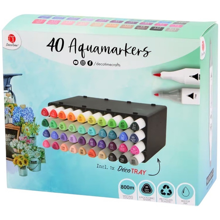 Set 40 Markere acuarela, Decotime, 2 Varfuri, Multicolor
