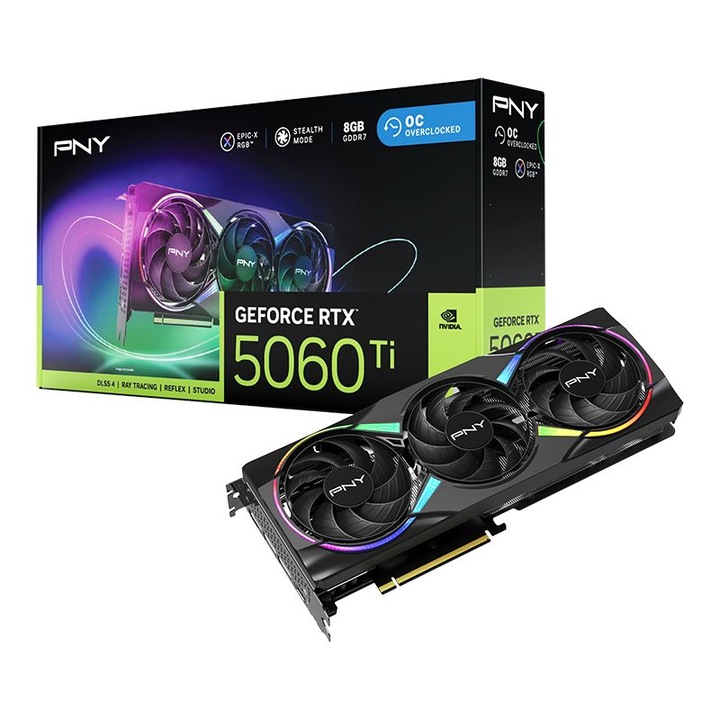 Placa video, PNY, GeForce RTX5060 TI, 8GB, GDDR7, RGB, 128bit, Negru