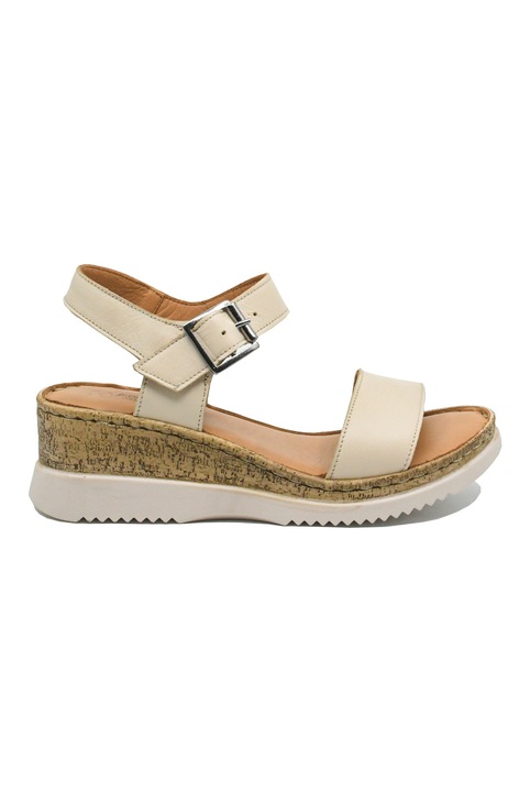 Sandale dama Anna Viotti bej din piele naturala cu talpa wedge de pluta GOR703, Bej