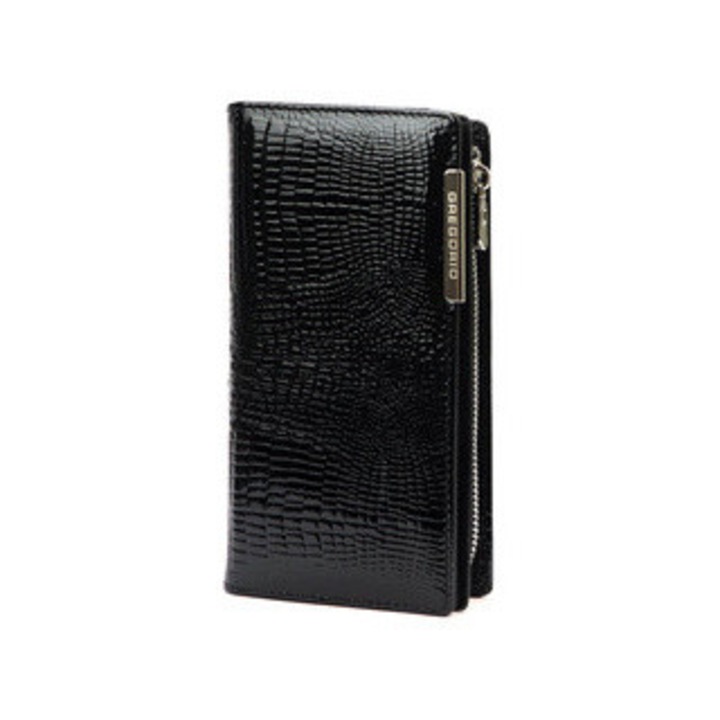 Portofel dama Gregorio, piele naturala, 12 compartimente carduri, protectie RFID, negru