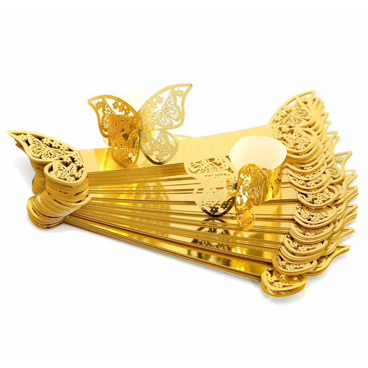 Set 10 inele servetel fluture, LanpoVista, aurii, 21x2,5 cm
