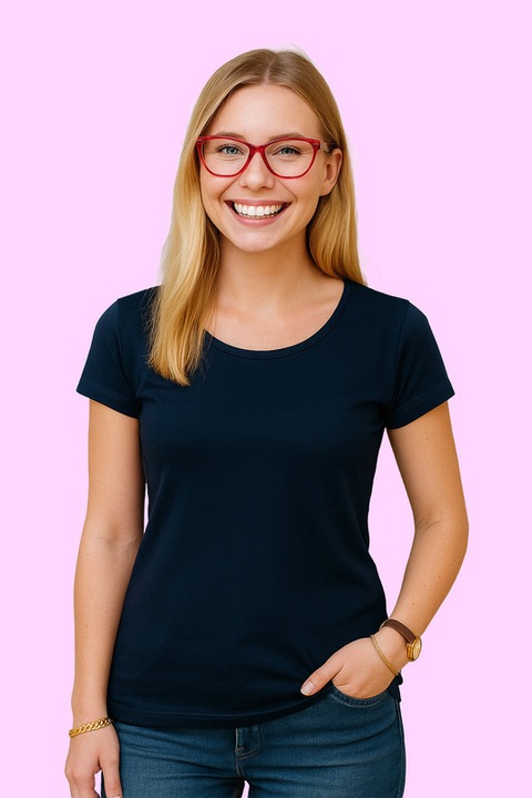 Tricou Dama Bumbac Simplu Casual Elegant Vara, Albastru marin