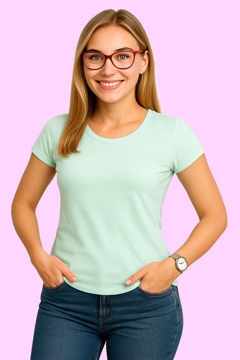 Tricou Dama Bumbac Simplu Casual Elegant Vara v2, Tropical Blue