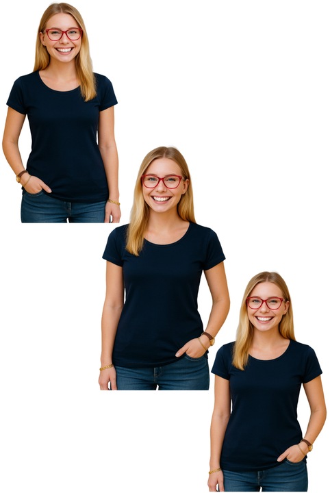 Set Tricouri Dama Bumbac Simplu Casual Elegant Vara, Albastru marin