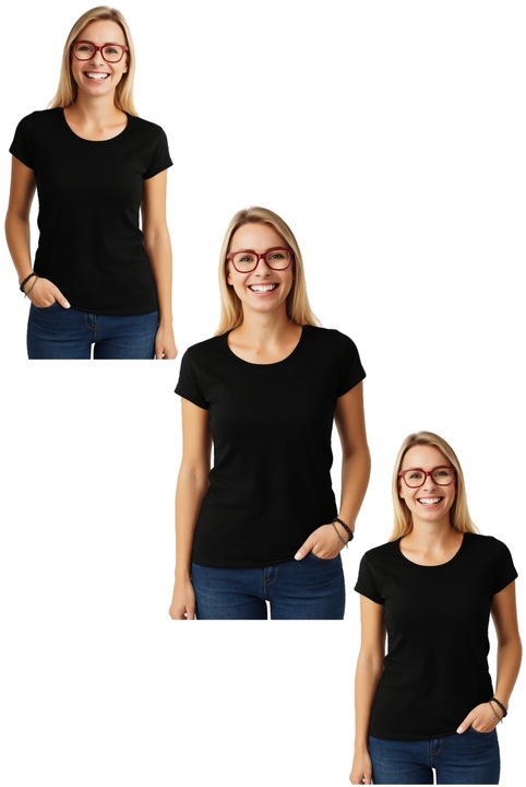 Set Tricouri Dama Bumbac Simplu Casual Elegant Vara, Negru