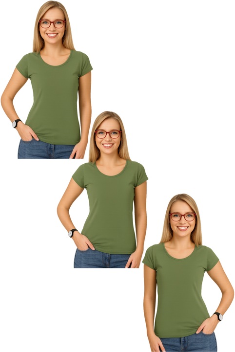 Set Tricouri Dama Bumbac Simplu Casual Elegant Vara, Kaki