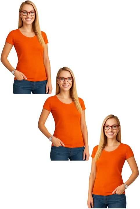 Set Tricouri Dama Bumbac Simplu Casual Elegant Vara, Portocaliu