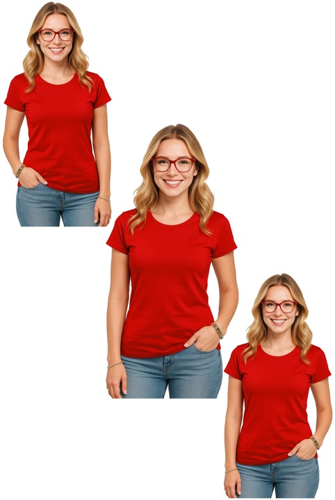 Set Tricouri Dama Bumbac Simplu Casual Elegant Vara, Rosu