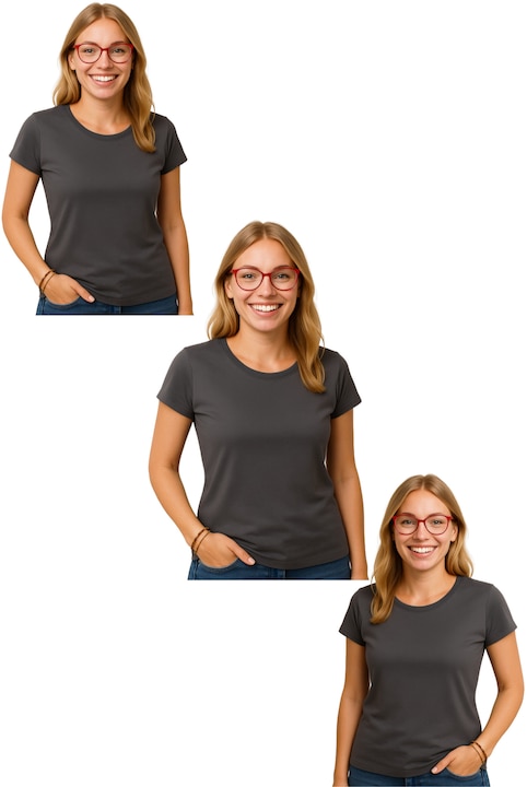 Set Tricouri Dama Bumbac Simplu Casual Elegant Vara, Gri antracit deschis