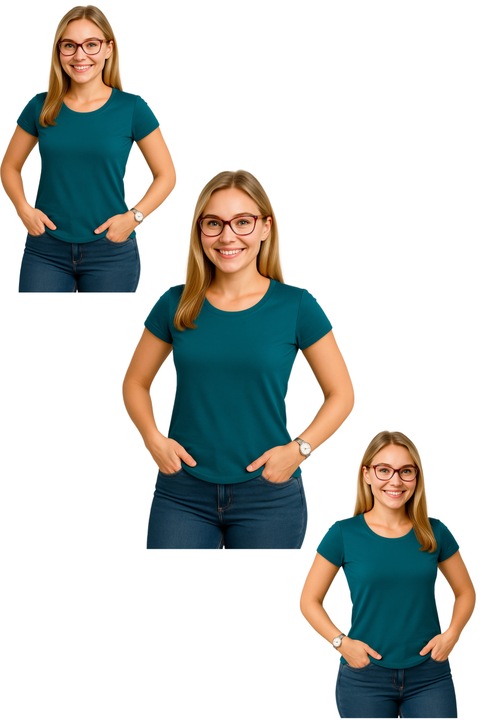 Set Tricouri Dama Bumbac Simplu Casual Elegant Vara v2, Albastru petrol