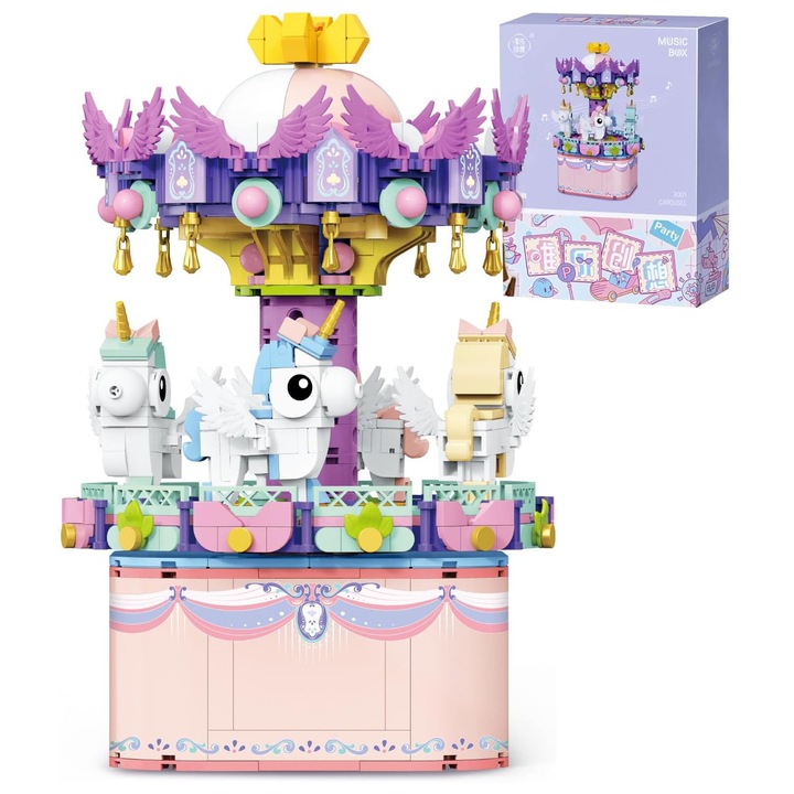 Építőjáték, weirsuky, zenedoboz típusú, körhinta, rugalmas kialakítás, karácsonyi oktatójátékok és születésnapi ajándékok fiúknak és lányoknak 6+, kreatív kikapcsolódás és koncentráció, tökéletes ajándék gyerekeknek és felnőtteknek, 874 darab