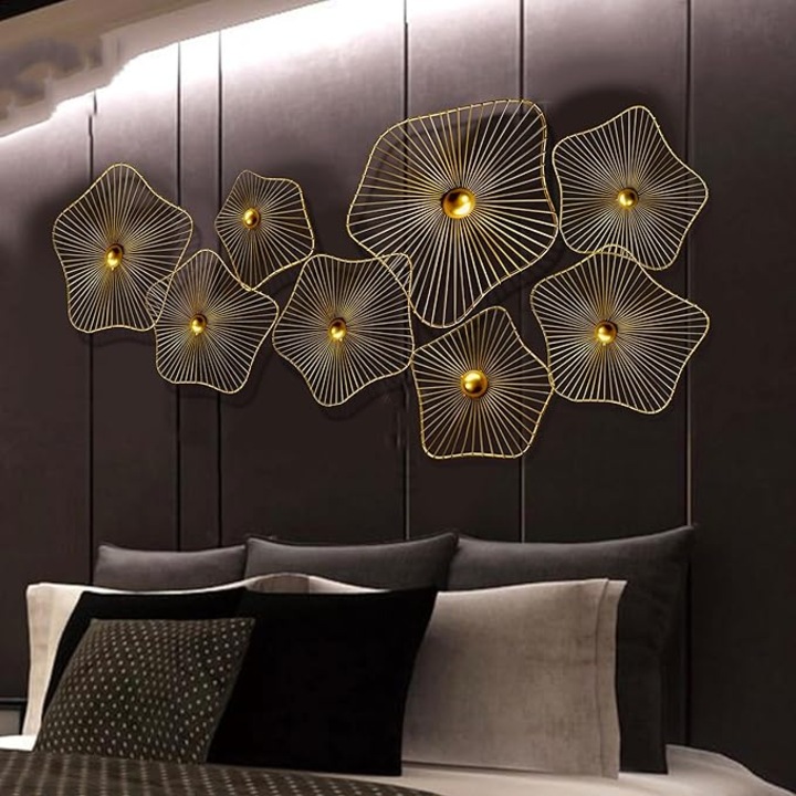 Комплект от 8 декорации за стена, модерни, ръчно изработени, 122x55 см, метал, златист, луксозни, за хол, хотел, ресторант