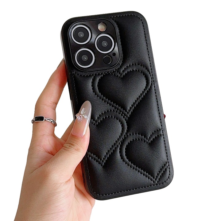 Husa moale 3D Love pentru Apple iPhone 16 Pro, Negru