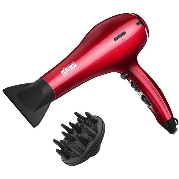 Професионален сешоар Selani DSP 2800W, AC мотор, 2 скорости, 3 температури, дифузер и концентратор, червен