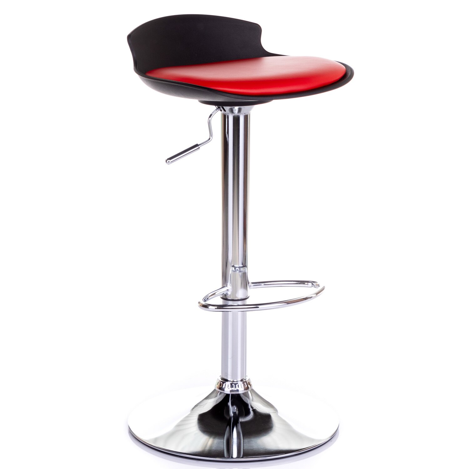 Scaun bar QMOBILI Firenze B Rosu, piele ecologica PU, rotativ, baza cromata rotunda, suport picioare