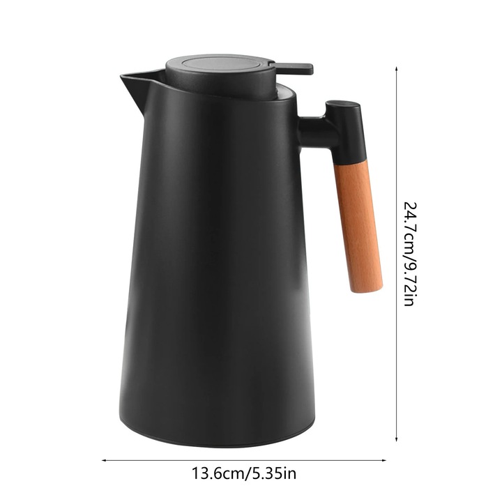 Termos cu izolatie dubla, maner lemn fag, negru, 24x13.6x13.6cm