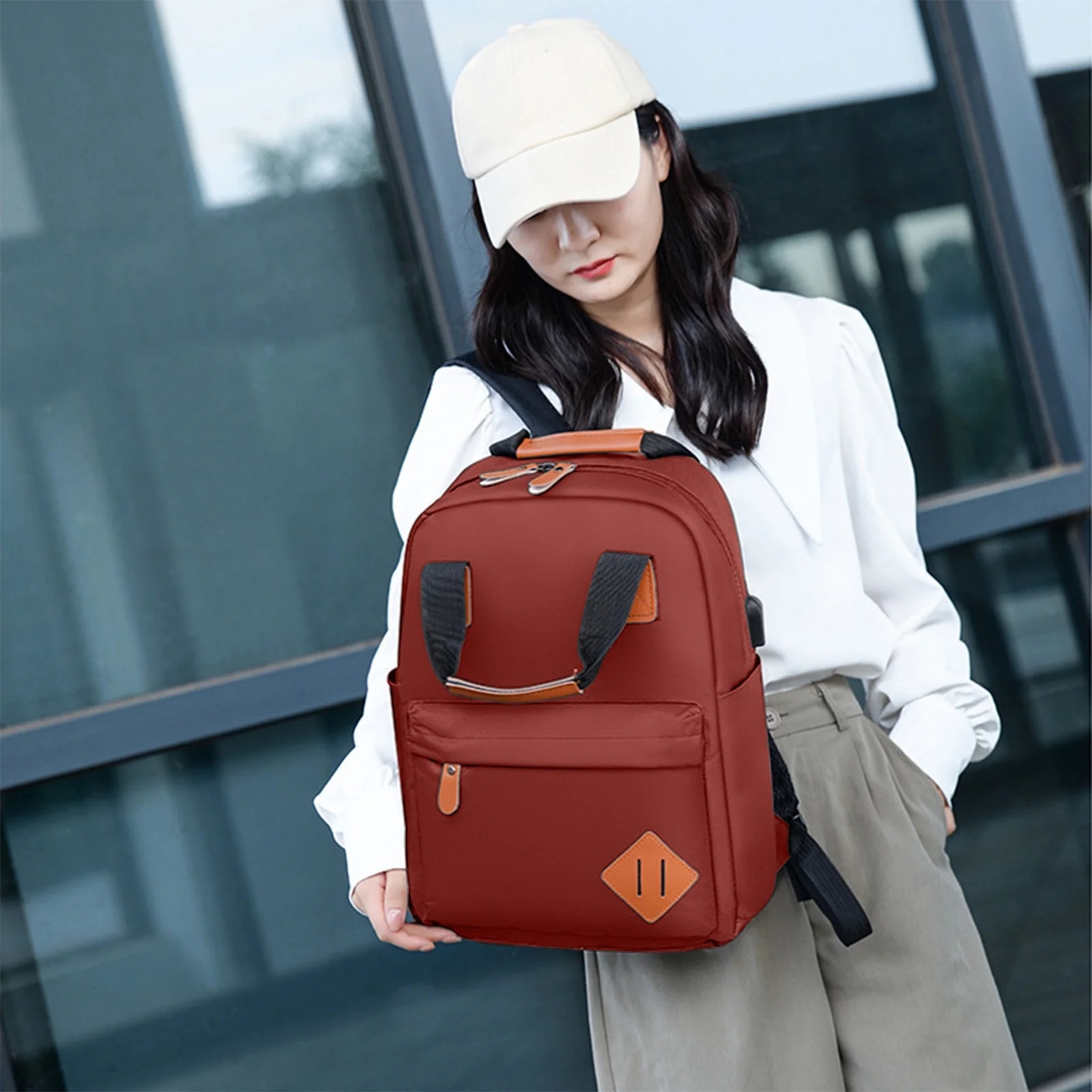 Set 3 piese rucsac laptop, geanta umar si portofel, rosu, 41x29x13cm