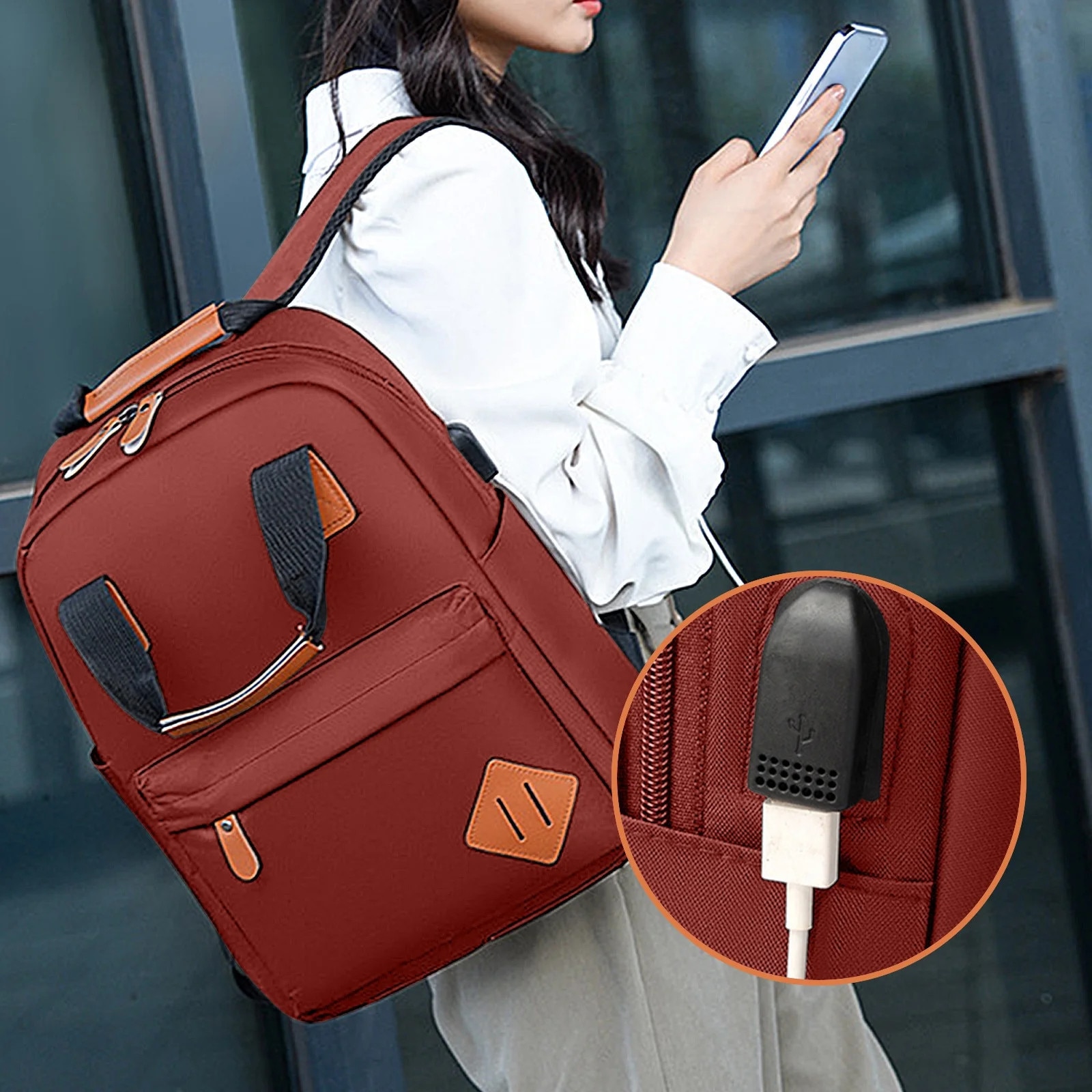 Set 3 piese rucsac laptop, geanta umar si portofel, rosu, 41x29x13cm