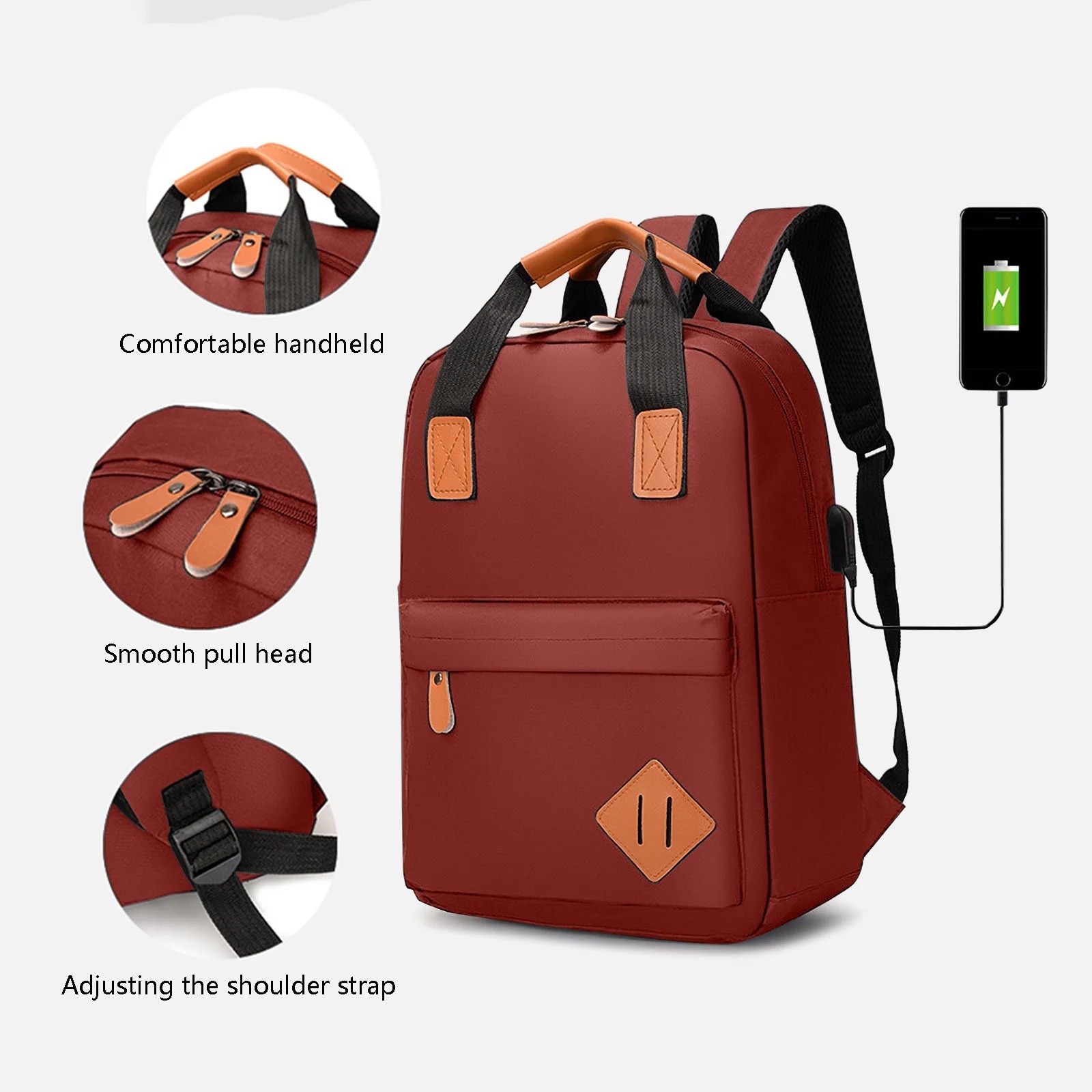 Set 3 piese rucsac laptop, geanta umar si portofel, rosu, 41x29x13cm