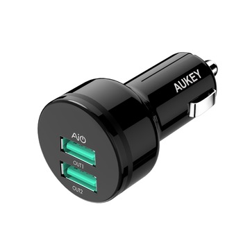 Incarcator auto Aukey CC-S12, 2 sloturi USB 2.4A, negru Incarcator auto Aukey CC-S12, 2 sloturi USB 2.4A, negru