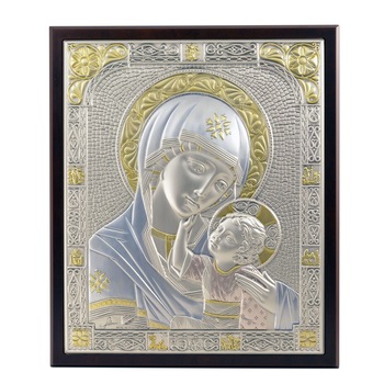 Icoana placata cu argint, pictata manual - Maica Domnului cu pruncul - Ortodox, finisaj alun, color, 28x24 cm, marime unica Icoana placata cu argint, pictata manual - Maica Domnului cu pruncul - Ortodox, finisaj alun, color, 28x24 cm, marime unica