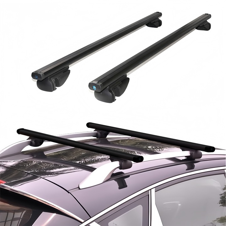 Комплект напречни греди за багажник, Wacorresi, Универсален алуминиев комплект напречни греди за багажник с ключалка против кражба, с комплект ключове от 2 части, алуминий с ключалка против кражба за всички оборудвани автомобили, черен