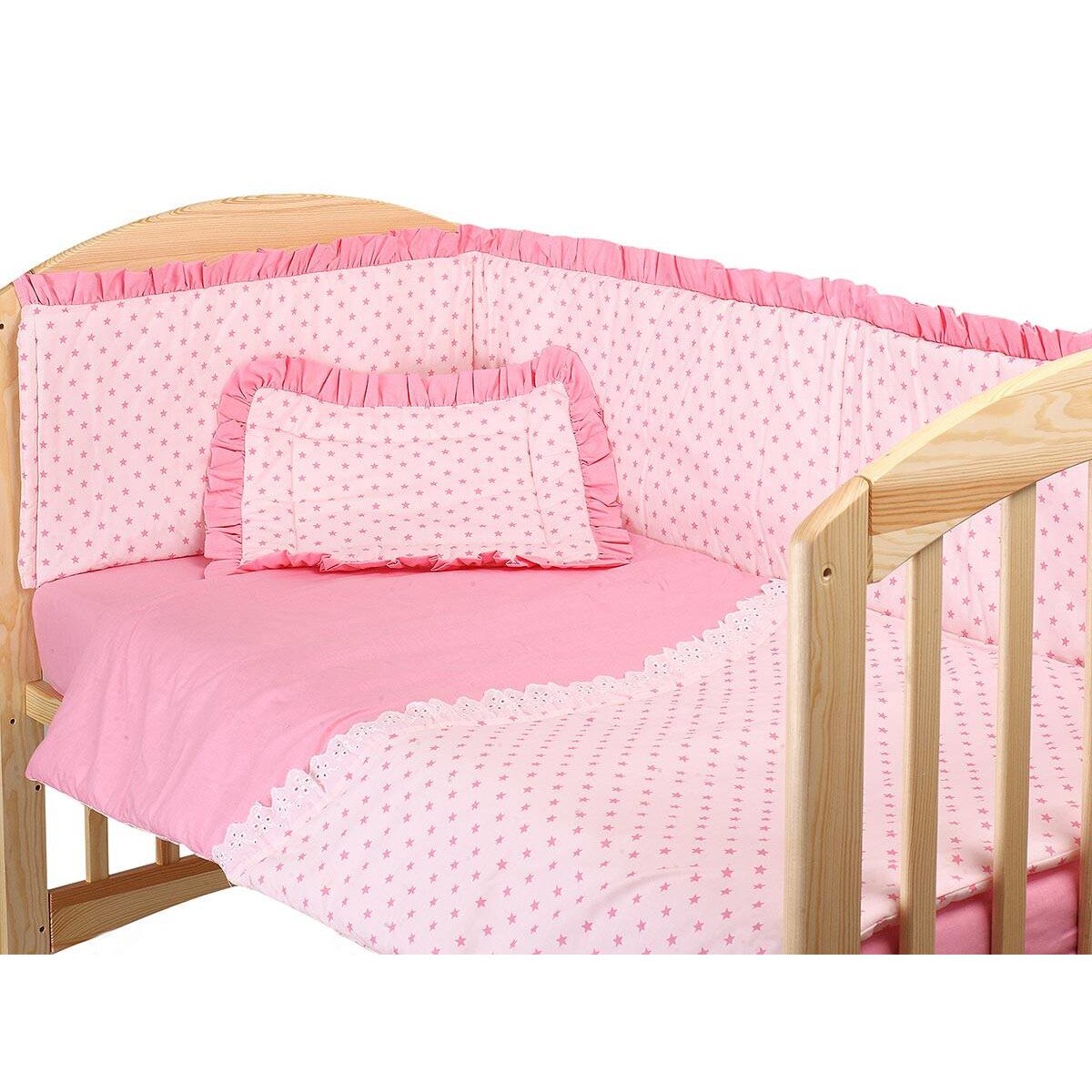 Lenjerie patut, roz cu stelute roz, 120x60cm