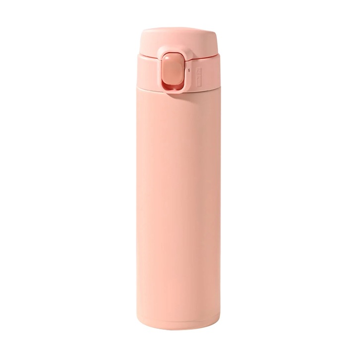 Cana termos YANYXR 450ml roz 23x6.5cm cu maner izolatie dubla