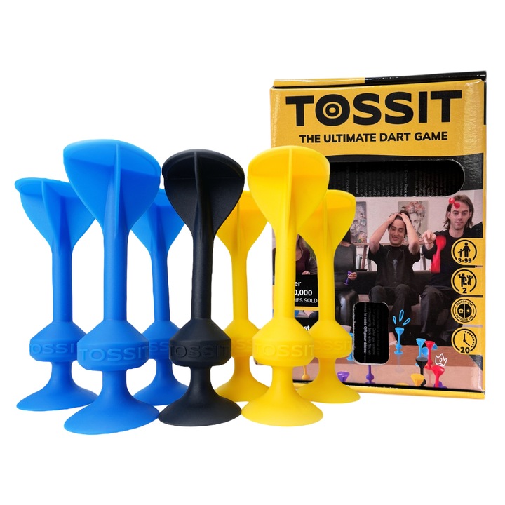 Darts szett tapadókorongokkal, Tossit, 7 darabos szett, kék-sárga