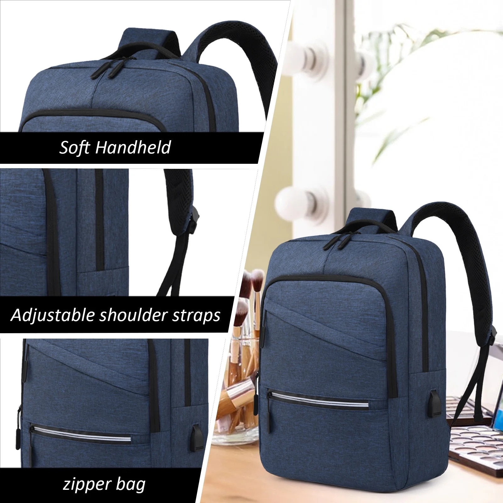 Rucsac business, albastru, 40x28x14cm, port USB, buzunar chei, buzunar sticla 500ml