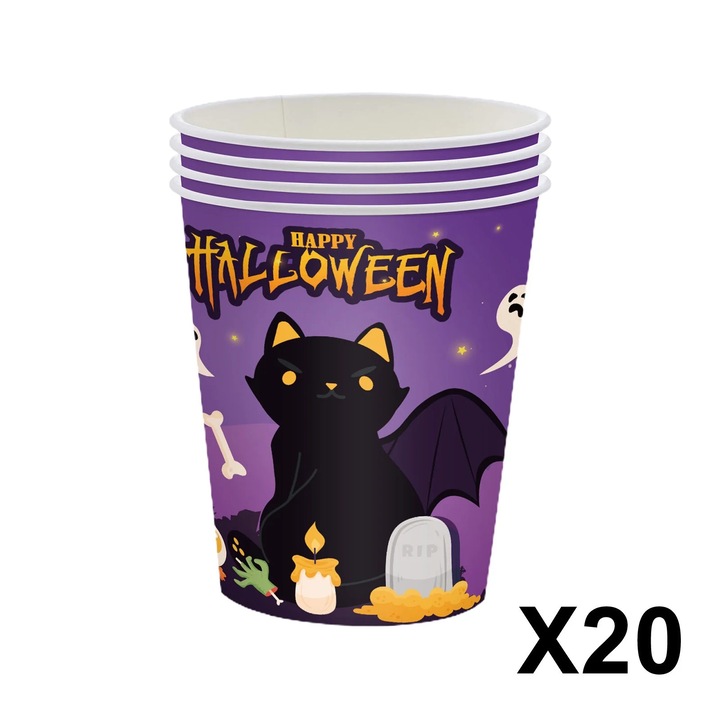 Set vesela petrecere Halloween YANYXR, vesela de unica folosinta, imprimeu infricosator, multicolor, 7.5x7.5x17cm