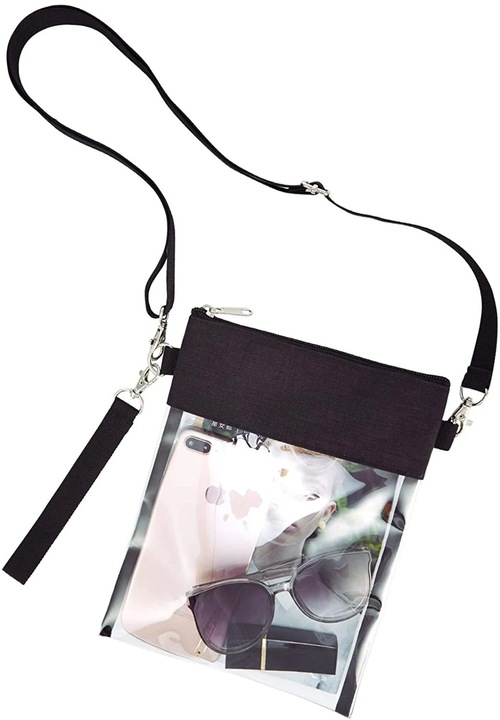 Прозрачна чанта през рамо с регулируема презрамка, черна, за жени и мъже