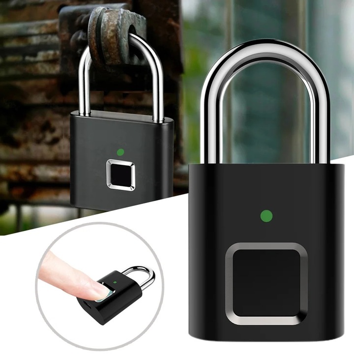 Електронна ключалка с пръстов отпечатък, L34, биометрична технология, презареждаща се с USB, 10.4x10.4 мм