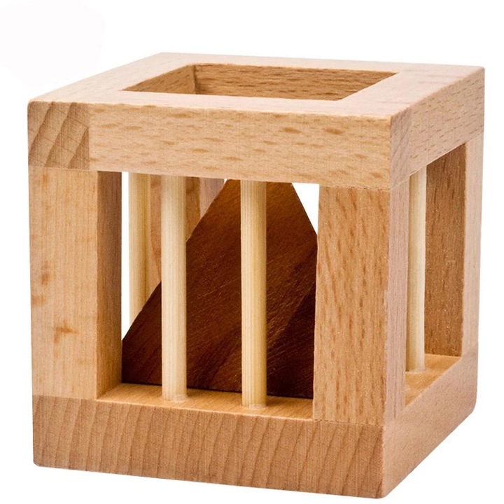 Jucarie puzzle lemn YANYXR, cub 3D, 6x6x6cm, natural